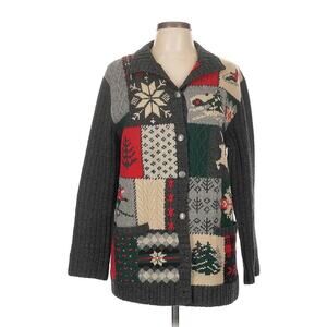 Ralph Lauren Vintage Cardigan Wool Sweater Ski Patchwork Red Christmas Holiday L